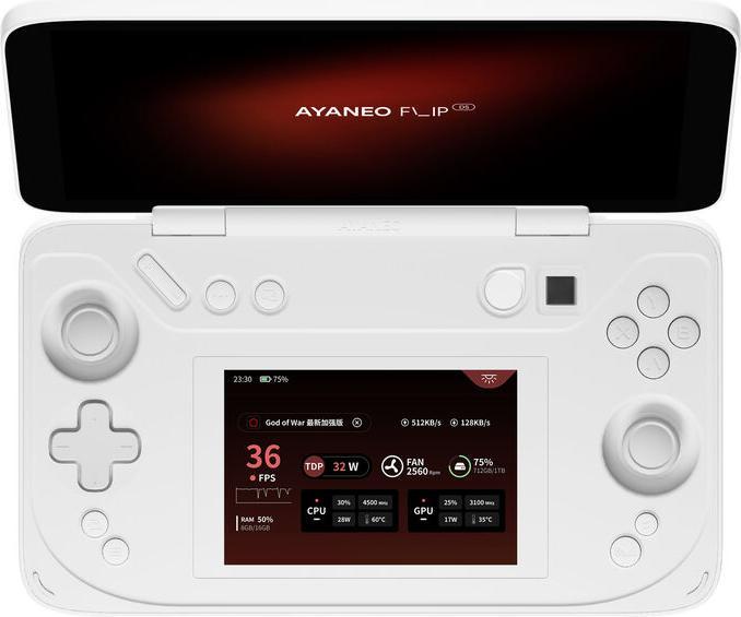 Produktbild Ayaneo Flip DS Handheld Konsole – AMD Ryzen 8840U, 16 GB LPDDR5X, 512 GB SSD, Milky White