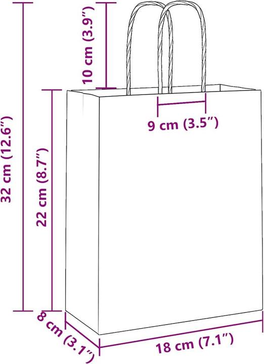 Produktbild VidaXL Kraftpapiertüten 250 Stk. mit Henkel Weiss 18x8x22 cm Papiertüte (Geschenktüte, 250 x)