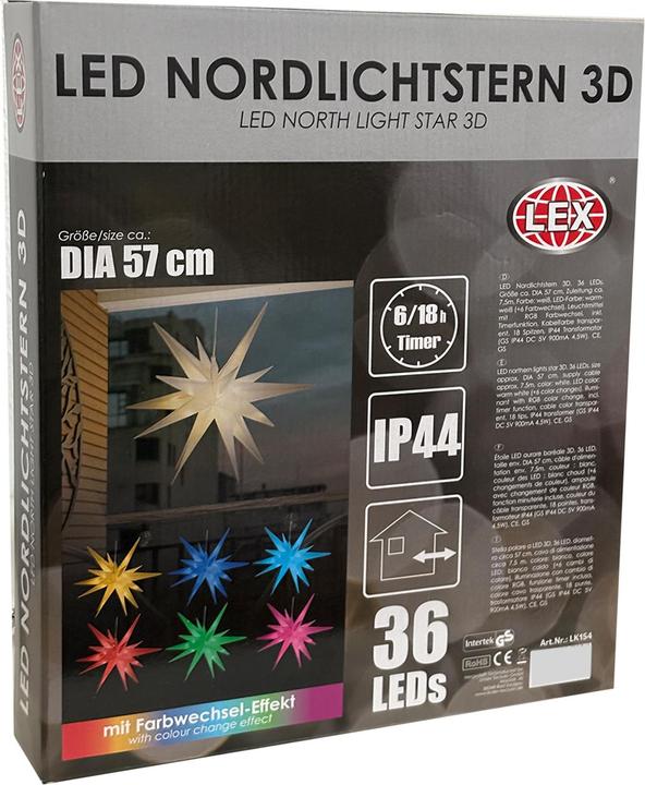 Actual product image Mojawo 3D LED star for hanging Christmas lights DIA 57cm outdoor IP44