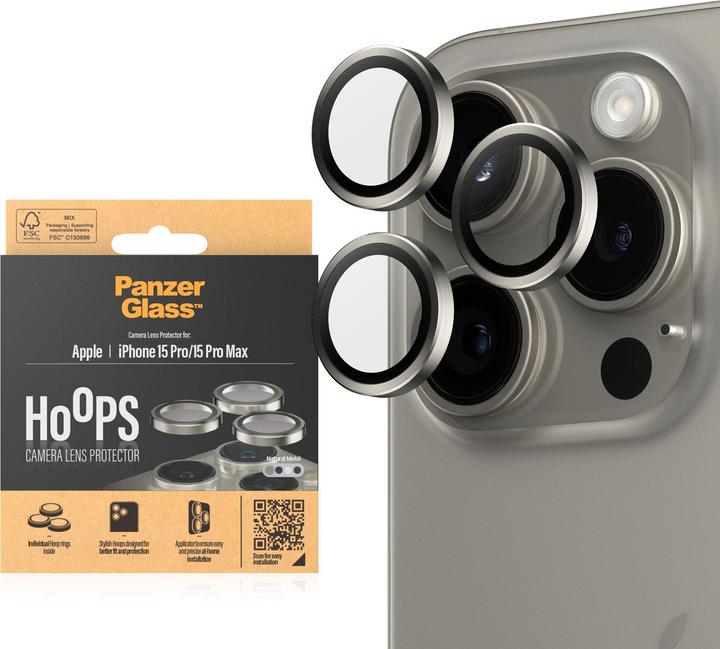 Immagine prodotto PanzerGlass Protezione dell'obiettivo della fotocamera Hoops (1 Pezzo/i, Apple iPhone 15 Pro, Apple iPhone 15 Pro Max)