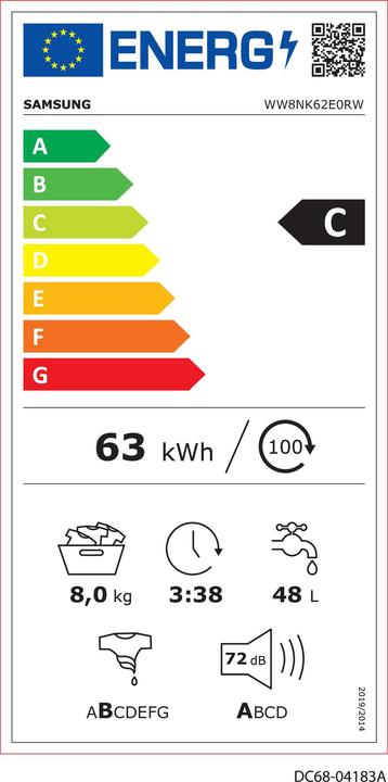 Energy Label Samsung Front-loading washing machine8 kg, C (8 kg, Left)