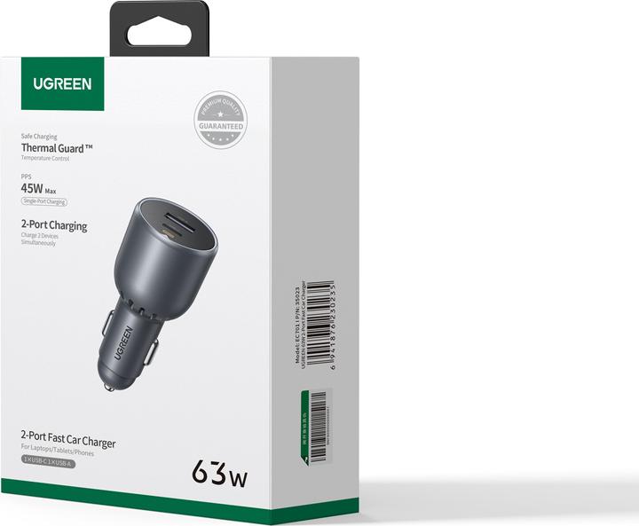 Actual product image Ugreen 63w 2-Port Fast Car Charger