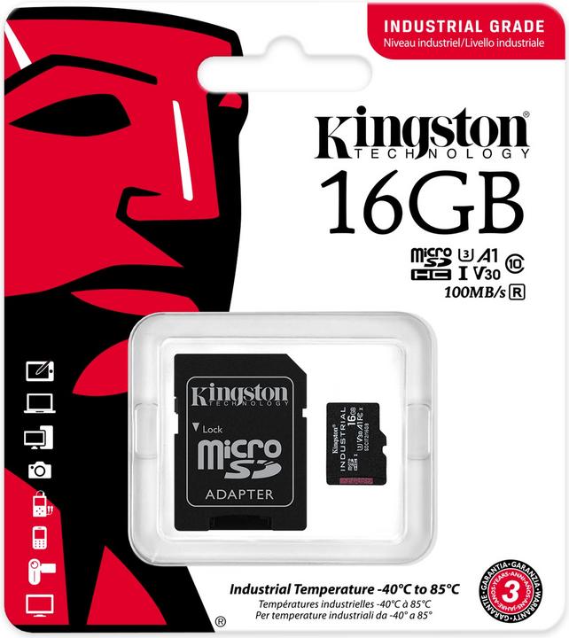 Actual product image Kingston microSDHC Industrial (16 GB, microSDHC, U3, UHS-I)