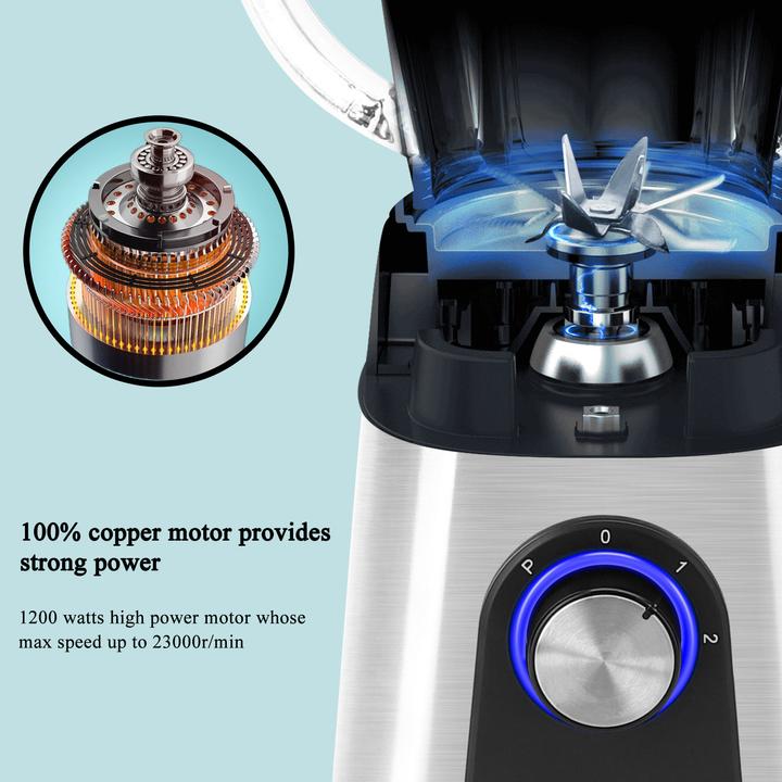 Produktbild Aigostar 1200W Edelstahl Standmixer Smoothie Maker mit 1.8L Glas, Ice-Crusher, Milchshaker