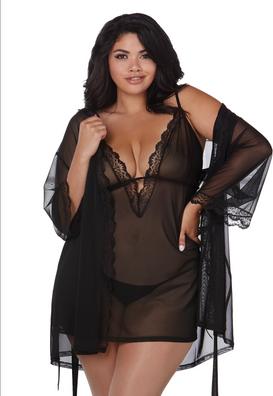 Produktbild Dreamgirl Stretch Mesh Chemise and Robe Set - XL (XXL)