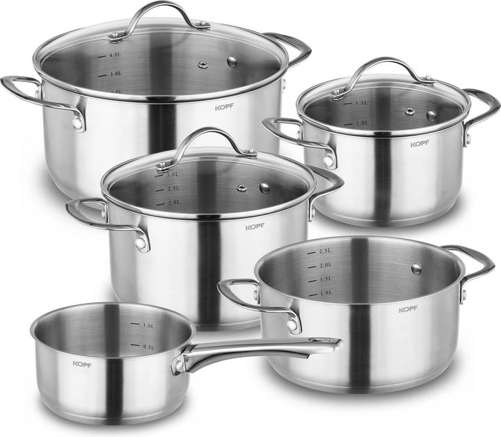 Kopf Topfset Induktion Clara 8-teilig | Kochtopf-Set für alle Herdarten | Literskala | Edelstahl (Kochtopf, Edelstahl)