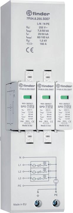 Produktbild Finder 7P.04.8.255.S007 Kombiableiter Typ 1+2 für dreiphasige TN-S und TT Netz