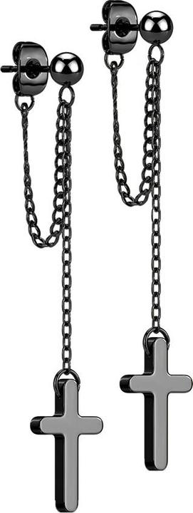 Immagine prodotto Star Piercing Orecchini a perno neri con catena pendente a forma di palla con croce (senza ottone, Acciaio chirurgico 316L)