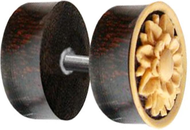 Immagine prodotto Star Piercing Fake Plug Blume geschnitzt aus Tamarind Holz (senza ottone, Organico)