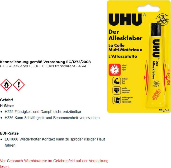 Produktbild UHU Alleskleber Flex&Clean (32 g, 20 ml)