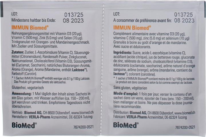Valeurs nutritives et ingrédients Biomed Immun Granulat 20 sachets (20 pièce(s), À granulés, 137 g)