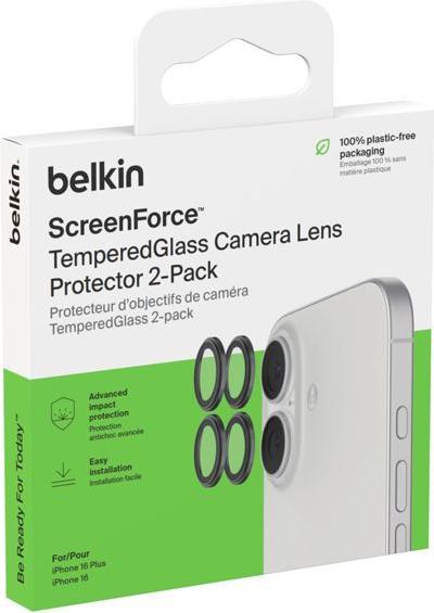 Belkin 1x2 Kameralinsenschutz TempGlass iPhone 16/16 Plus (2 Piece, Apple iPhone 16)