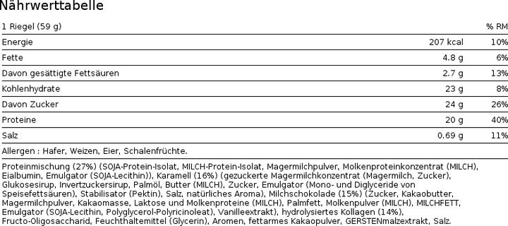 Valeurs nutritives et ingrédients Mars Protéine HI (Chocolat au caramel, 12 pcs, 710 g)