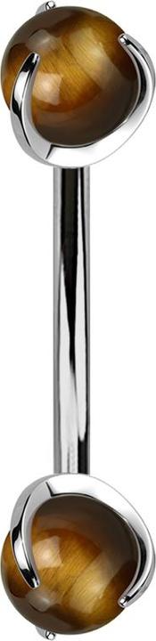 Star Piercing Micro Banane silber Innengewinde mit zwei Kugeln Tigerauge Stein gefasst (Mineralisch, ohne Messing, Titan G23)