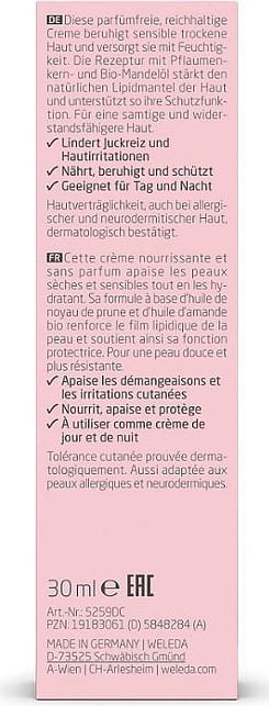 Nährwerte und Zutaten Weleda Sensitiv Feuchtigkeitscreme (30 ml, 24h Creme)