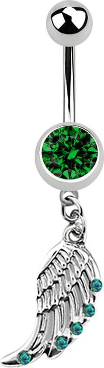 Actual product image Star Piercing Banana silver with pendant wings and opal green (Surgical steel 316L)