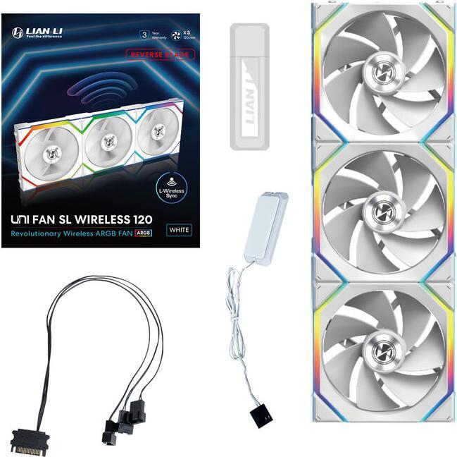 Immagine prodotto Lian-Li UNI FAN SL Ventola ARGB PWM wireless, confezione da 3 pezzi con controller - lama inversa, 120 mm (120 mm, 3 x)