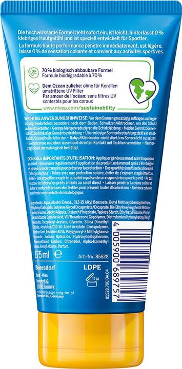 Image du produit NIVEA Tube UV Dry Protect Sport (Crème solaire visage, SPF 30, 175 ml, 200 g)