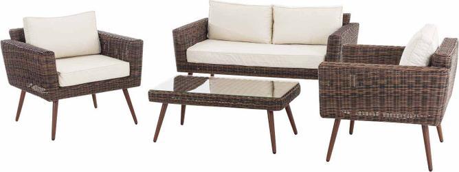 Produktbild Swisshandel24 Loungeset Kiruna Rundrattan Braun-meliert 40 cm (Dunkelbraun), cremeweiss