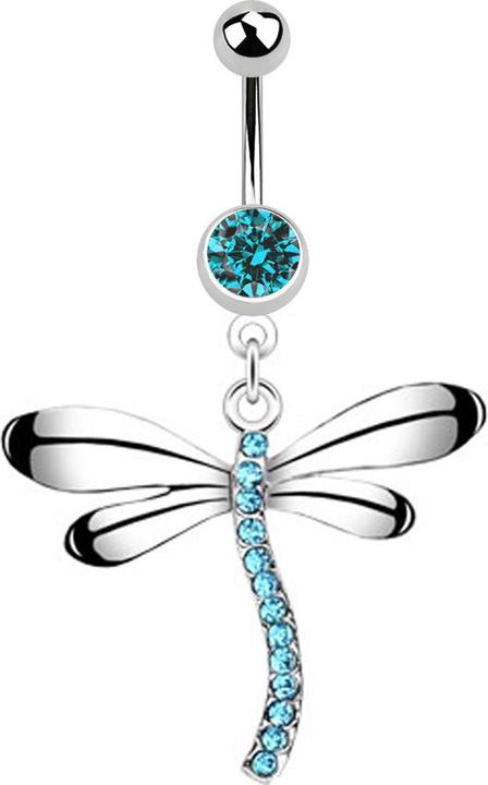 Star Piercing Banane silber mit Anhänger Libelle Kristall aqua (Chirurgenstahl 316L, ohne Messing)