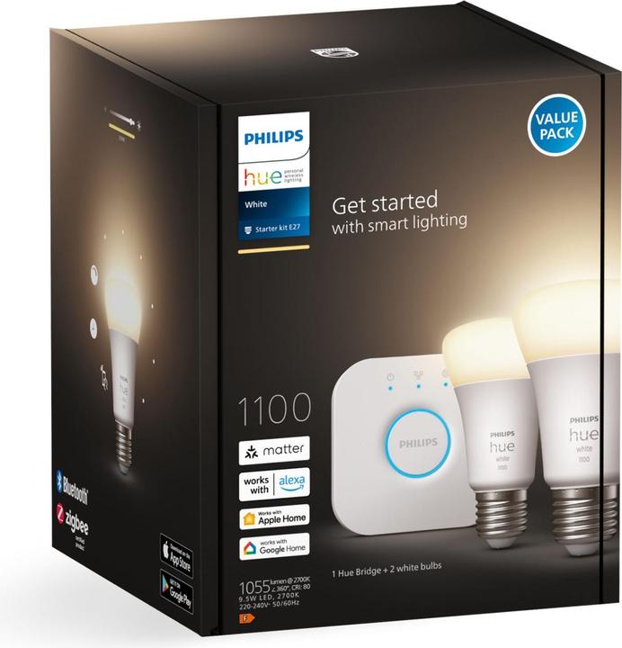 Actual product image Philips Hue White Starter Set (E27, 9.50 W, 1055 lm, 2 x, F)