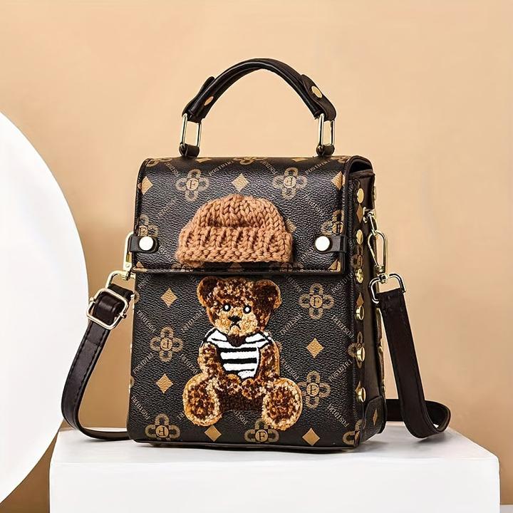 Produktbild Only-Bags.Store Mini-Rucksack Geldbörse, PU-Leder, niedliche Teddybär-Design, Handy-Tasche, stilvolle Handtasche