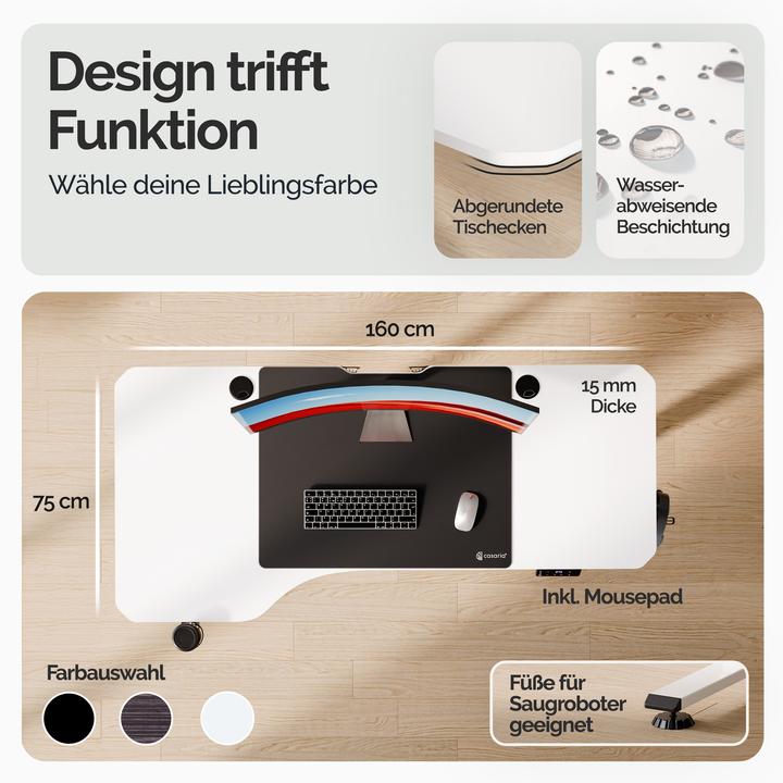 Image du produit Casaria Bureau réglable en hauteur + tapis de souris (160 x 75 x 118 cm)