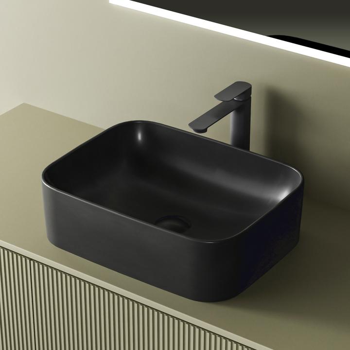 Actual product image Emke Countertop washbasin, 505 x 380 x 150 mm, ceramic, rectangular, rounded corners R, matt dark grey (150 mm, 505 mm)