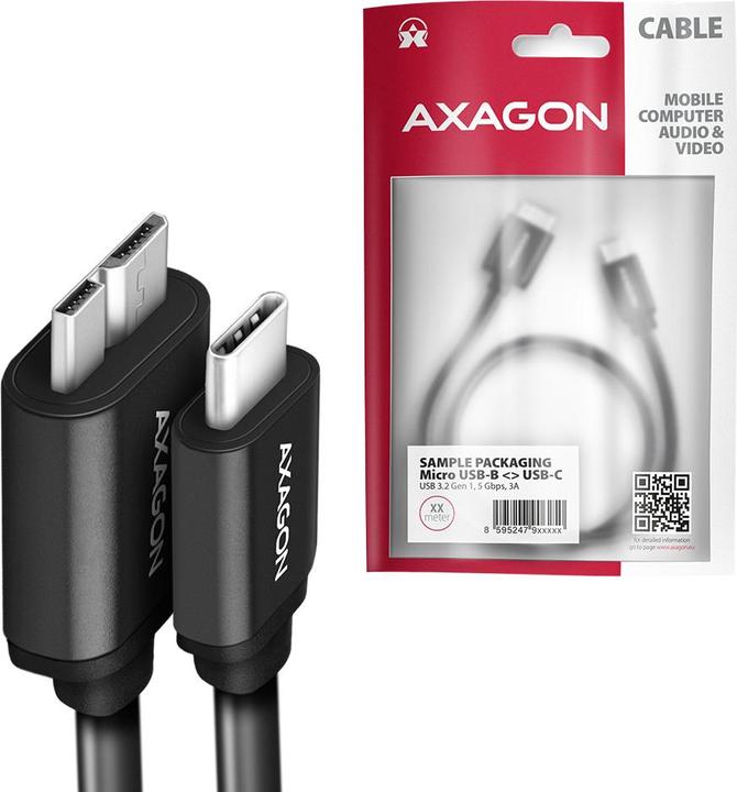 Actual product image Axagon BUMM3-CM10AB Cable Micro-B USB to USB-C 3.2 Gen 1 (1 m, USB 3.2 Gen 1)