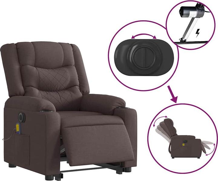 Image du produit VidaXL Fauteuil de massage électrique releveur Marron foncé Tissu