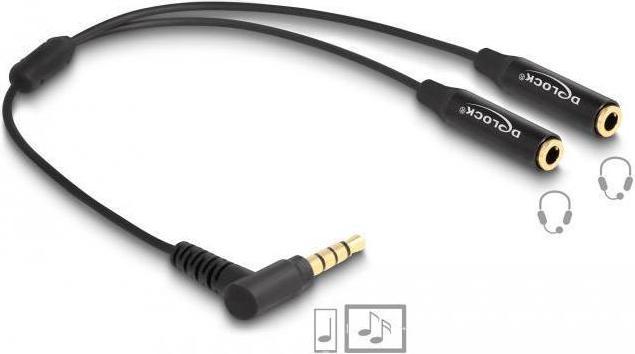 Immagine prodotto Delock Sdoppiatore audio da spina jack 3,5 mm a 2 x presa jack 3,5 mm 4 pin angolata (0.25 m)