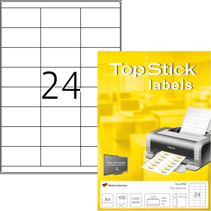 Produktbild TopStick TOP STICK Universal-Etiketten, 70 x 33,8 mm, weiá, 100 Blatt