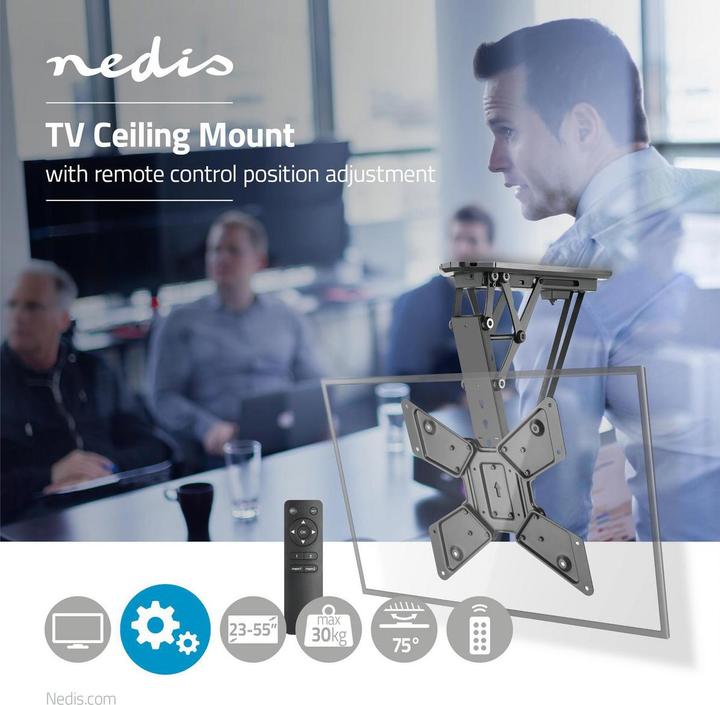 Produktbild Nedis Motorbetriebene Deckenhalterung für TV-Geräte - 23 – 55 Zoll - Max. 30 kg - 2 voreingestell (Decke, 55", 30 kg)