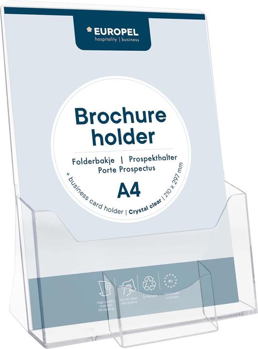 Produktbild Europel Tisch-Prospekthalter, A4 hoch, mit Visitenkartenfach für Format DIN A4, aus Polystyrol, Fachtiefe: (A4)