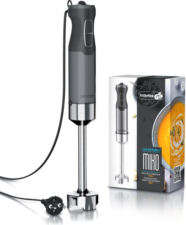 Produktbild Arendo Stabmixer 1000W Grau, Edelstahl Pürierstab DC Motor, stufenlose Geschwindigkeitsregelung, Turbotaste