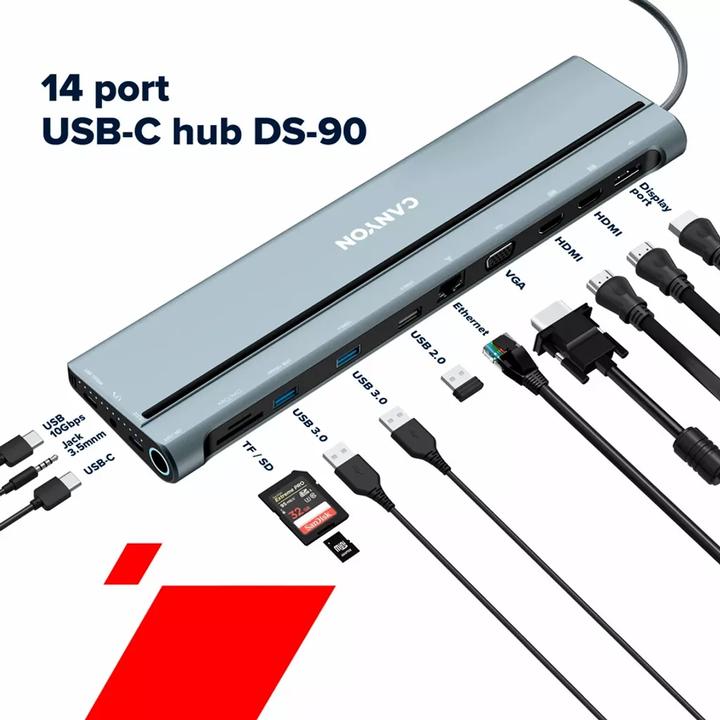 Produktbild Canyon Dockingstation USB-C -> 2xHDMI/DP/2xUSB-C//VGA (USB-C, 14 Ports)