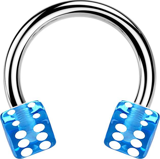 Star Piercing Micro Circular Barbell silber mit zwei Würfel hellblau transparent (ohne Messing, Chirurgenstahl 316L, Acryl)