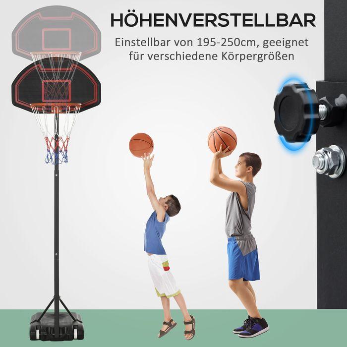 Image du produit Swisshandel24 Panier de basket avec support Outdoor réglable en hauteur Support de basket avec roues 195-250 cm