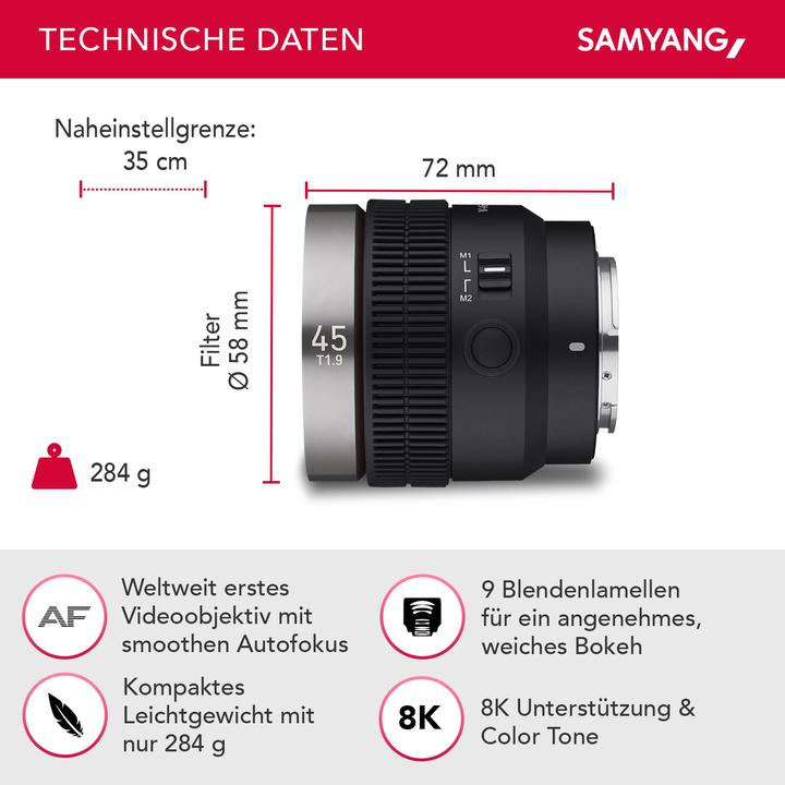 Produktbild Samyang V-AF 45mm T1,9 FE Sony E (Sony E, Vollformat)