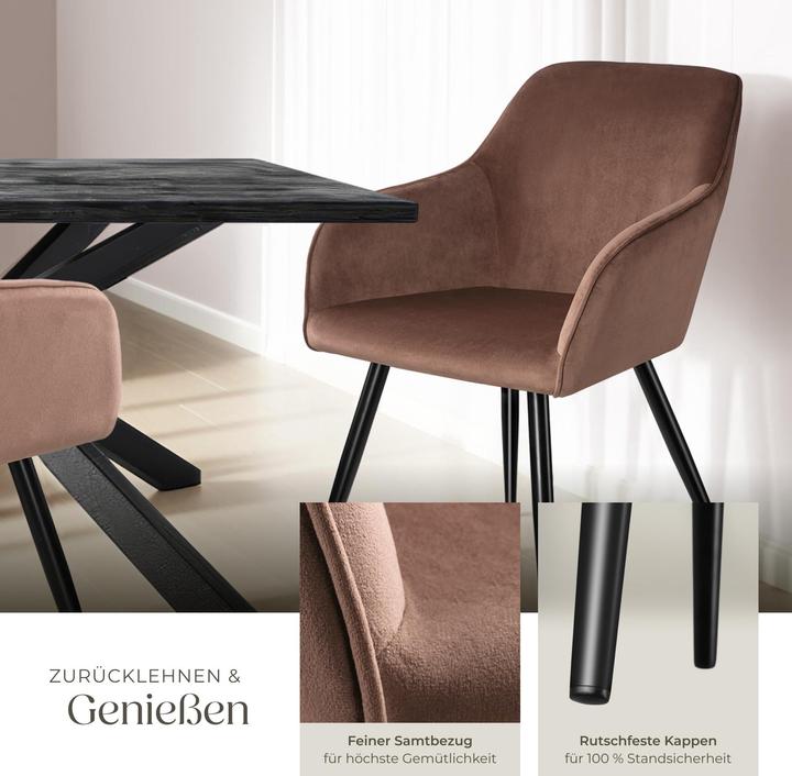 Produktbild tectake Stuhl Marilyn Samtoptik, schwarze Stuhlbeine