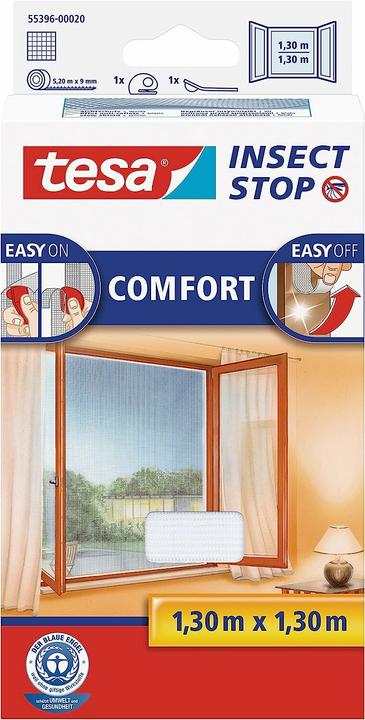 Produktbild tesa Insektenschutz COMFORT für Fenster, mit Klettband, selbstklebend, ohne Bohren (130 x 130 cm)