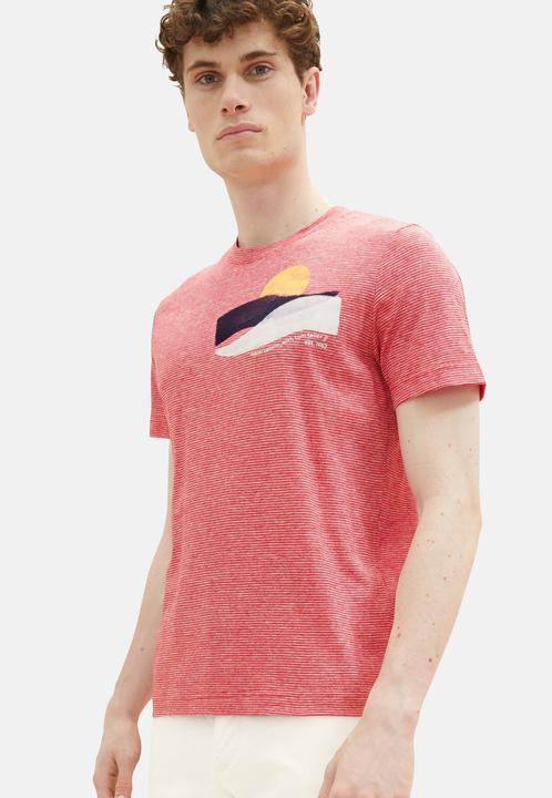 Immagine prodotto Tom Tailor T-Shirt Gestreiftes Kurzarmshirt mit Rundhalsausschnitt und Foto-Print (XXL)