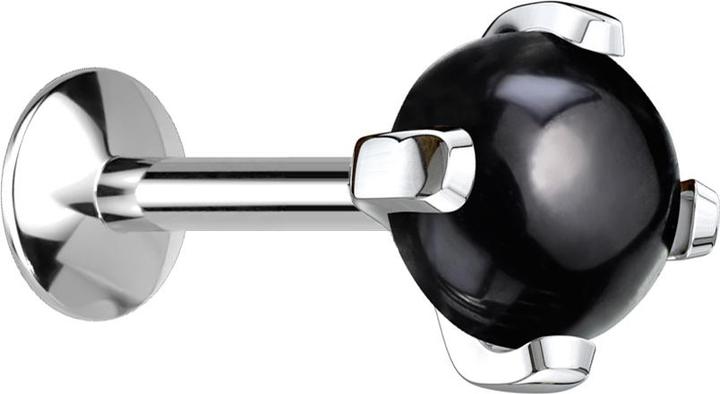 Star Piercing Micro UFO Labret Innengewinde silber schwarzer Achat Stein (ohne Messing, Mineralisch, Chirurgenstahl 316L)
