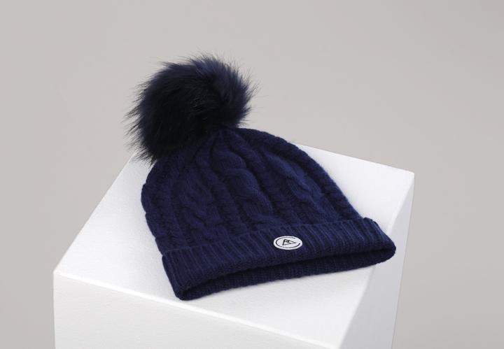 Image du produit Cash-Mere Kaschmir Mütze mit Zopfmuster und Bommel (Taille unique)
