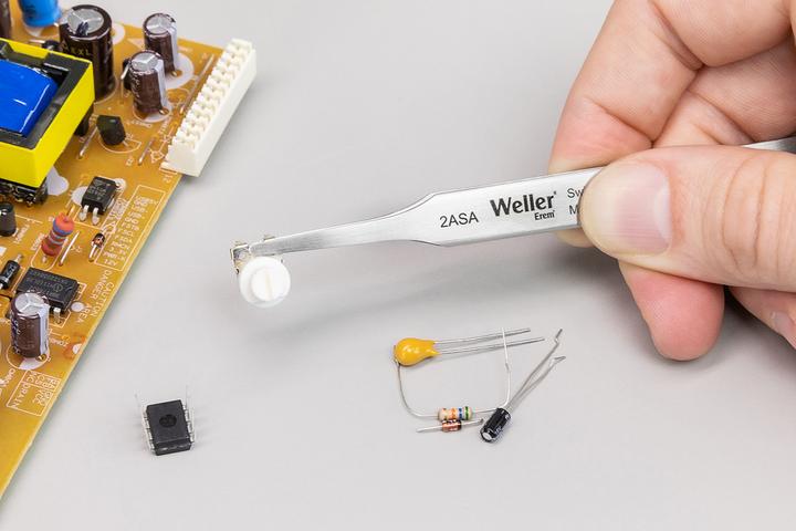 Actual product image Weller Erem Erem Stainless Steel Tweezers Acid Resistant, Tip Straight, Flat Rounded, 120 mm