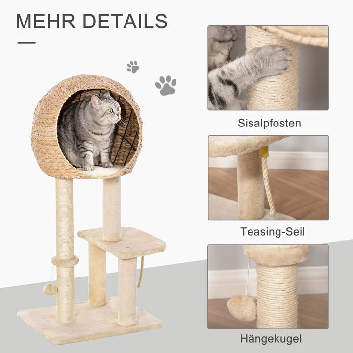 Immagine prodotto PawHut Albero per gatti con grotta (100 cm, Beige)