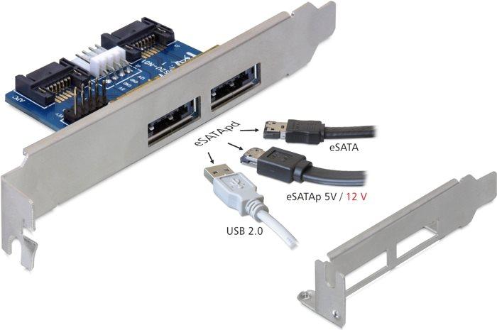 Delock Slot bracket 2x eSATAp 5V/12V avec support Low Profile