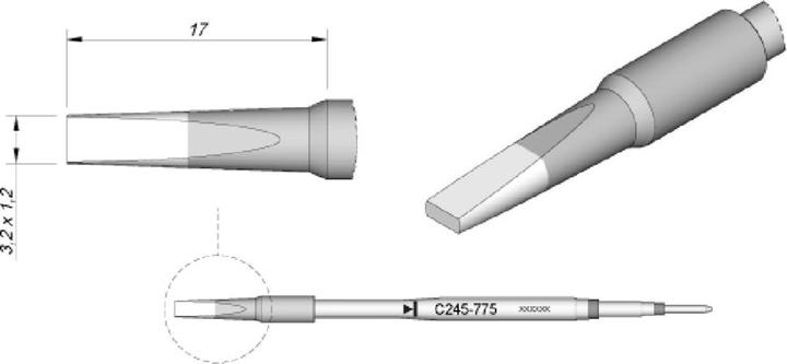 Immagine prodotto JBC Punta per saldatura serie C245 a scalpello, C245775/3,2 x 1,2 mm, dritta, Alta Termicità