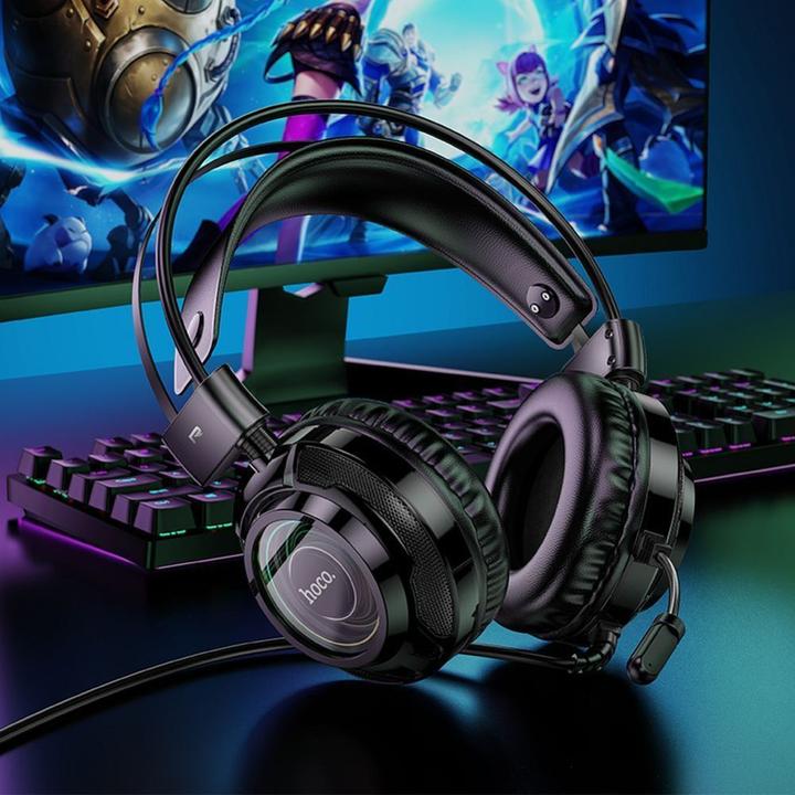 Actual product image Hoco Wired headphones wire headphones USB A + Jack 3,5 mm with microphone gaming W110 2 m black (Cable)