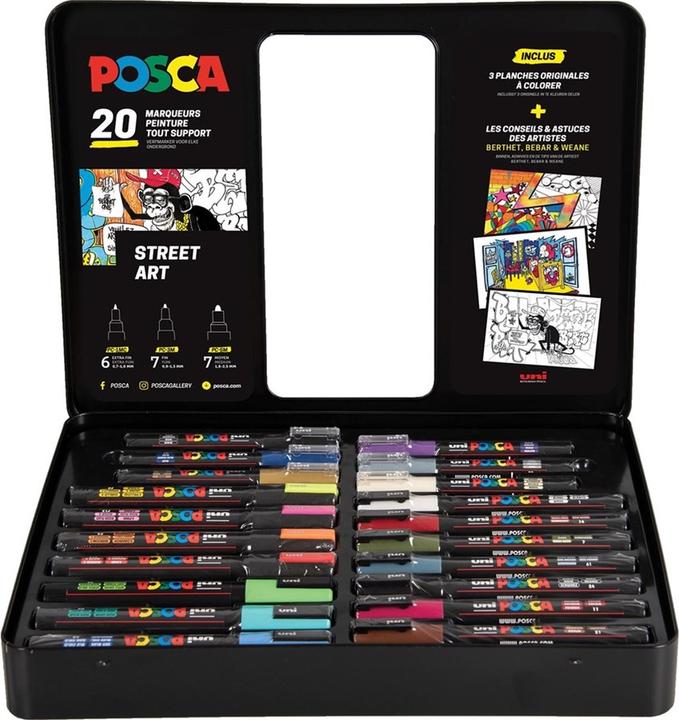 Image du produit Posca Marqueur "Street Art" Set de 20 pièces dans une boîte métallique (Multicolore, 20 x)